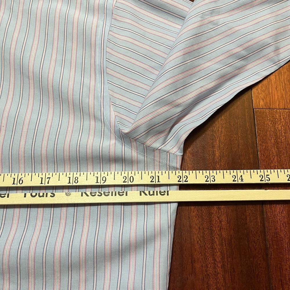 Brooks Brothers Shirt Mens 15.5 33 Blue Pink Plaid Striped Non-Iron French Cuff - Picture 6 of 10